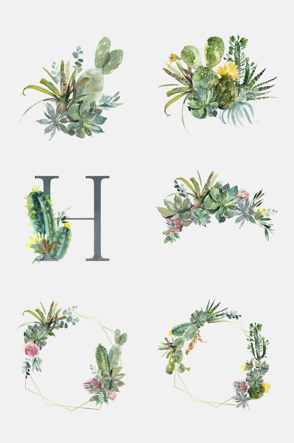 创意绿色小清新植物字母免抠元素素材