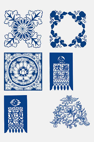 蓝色时尚青花瓷图案花纹中国风免抠元素