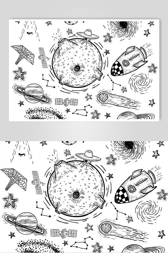 图形线条卡通星球宇航员矢量素材