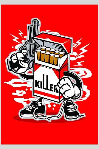 卡通香烟手绘机械怪兽矢量素材