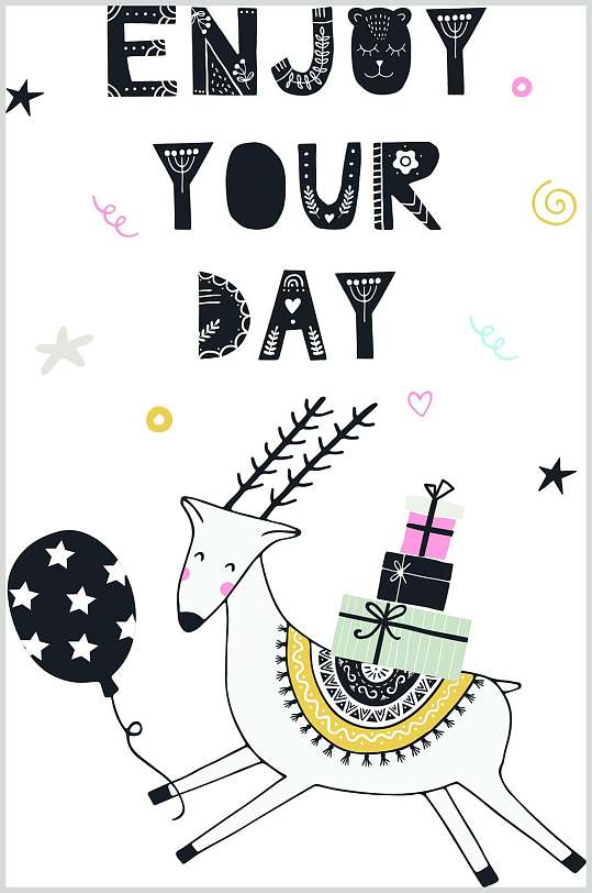 卡通鹿森系手绘图案矢量元素