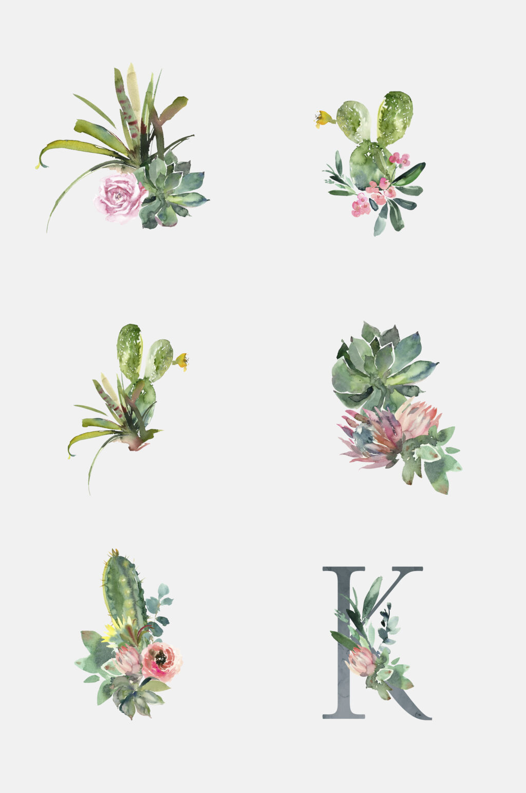 小清新花卉植物字母免抠元素素材