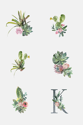 小清新花卉植物字母免抠元素