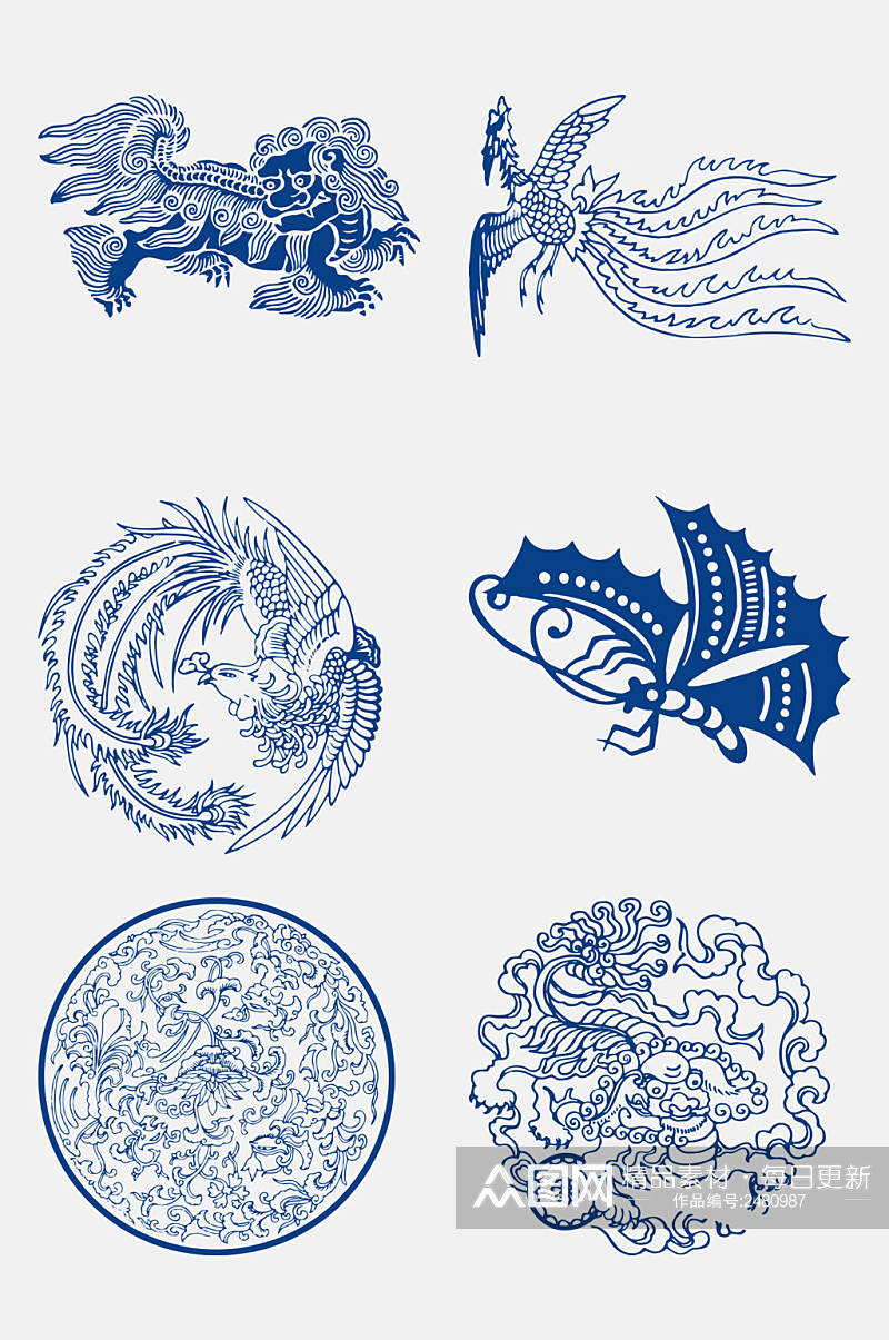 中式精美青花瓷图案花纹中国风免抠元素素材