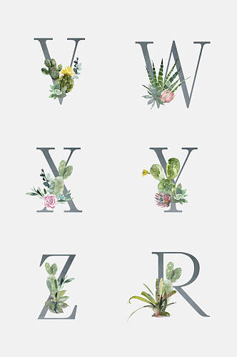 创意小清新植物字母免抠元素