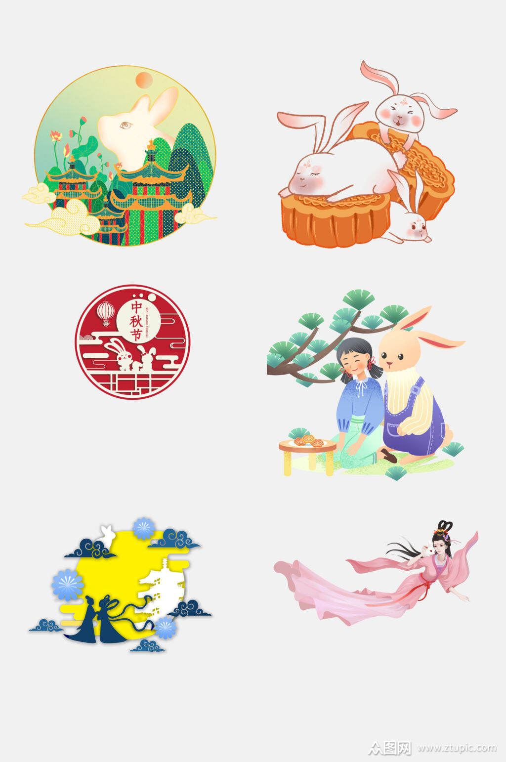 炫彩国潮嫦娥月饼中秋节免抠元素