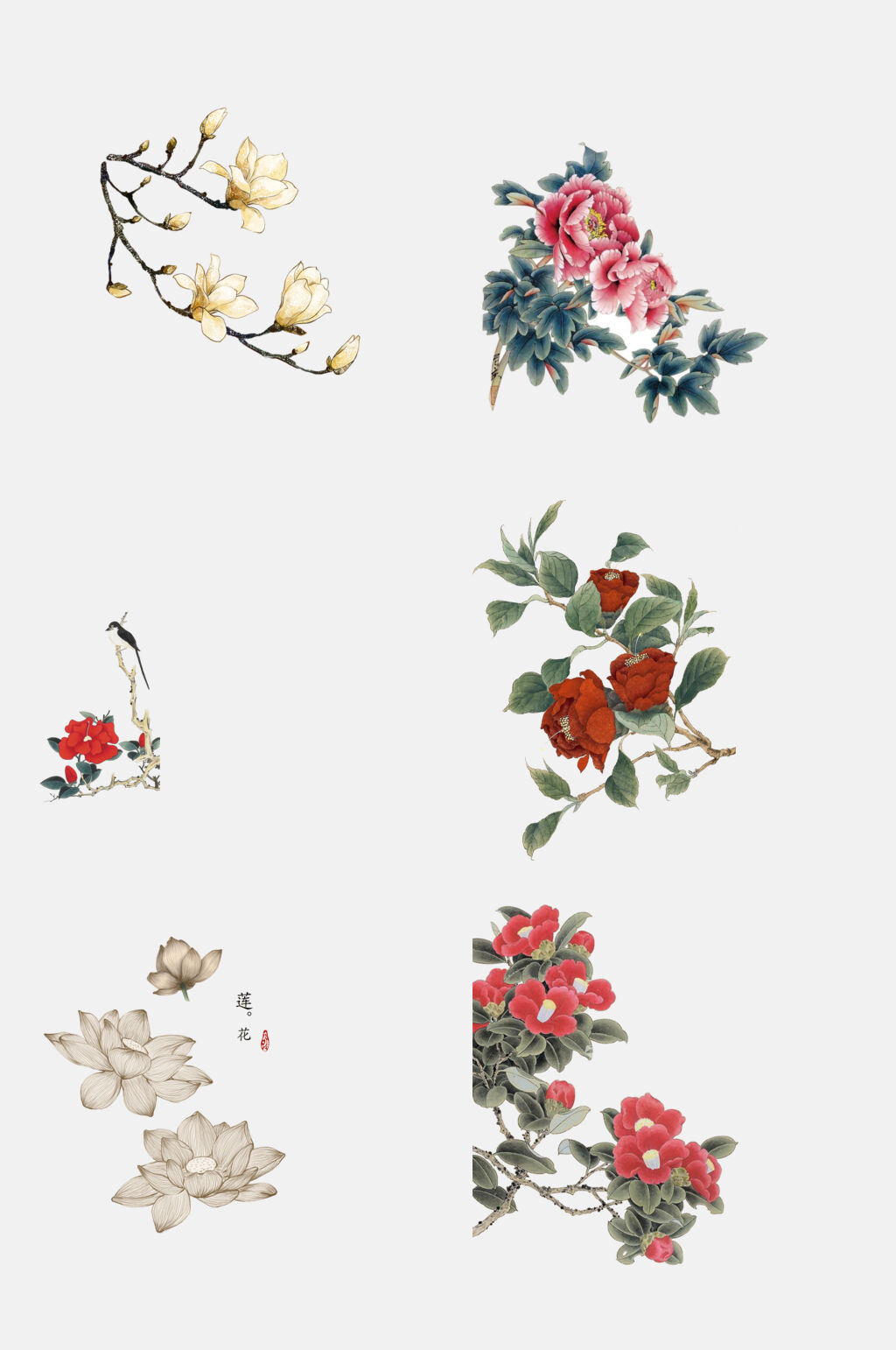 唯美中国风花鸟工笔画免抠素材