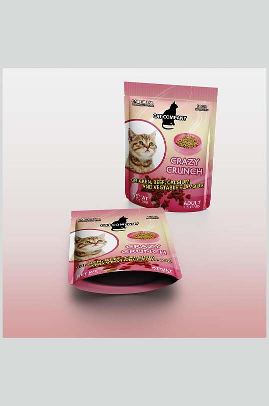 粉色猫咪宠物零食包装样机