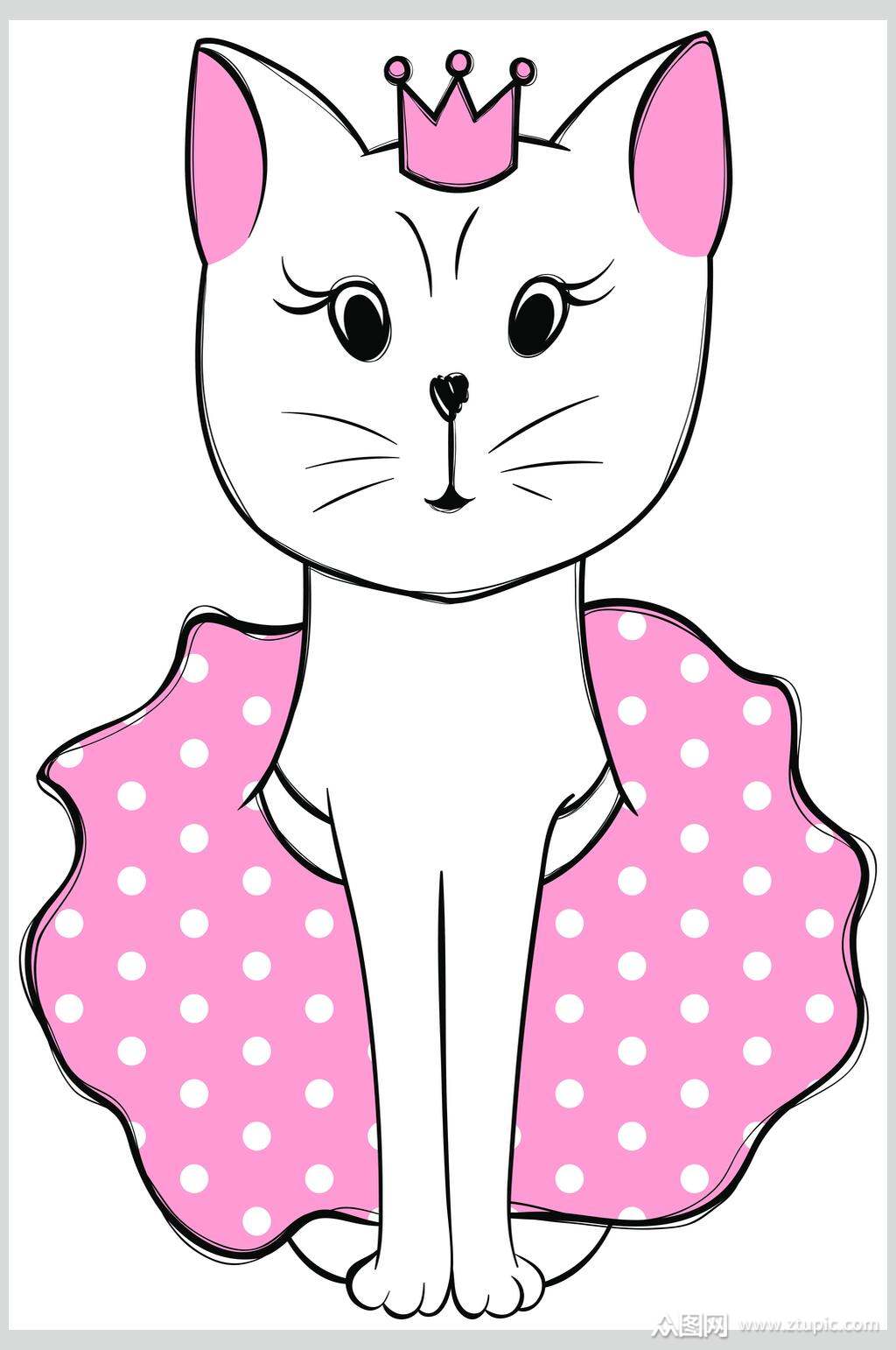 卡通猫咪手绘涂鸦图案矢量素材素材