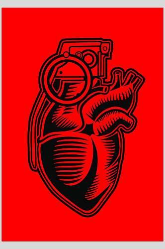 手榴弹心脏创意手绘机械怪兽矢量素材