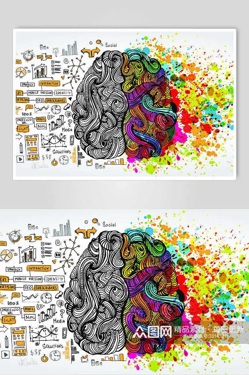 线条图形创意手绘大脑矢量元素素材