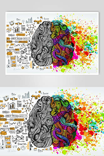 线条图形创意手绘大脑矢量元素