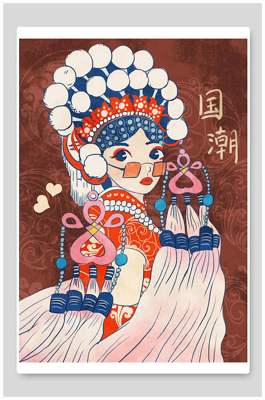 卡通京剧人物国潮戏曲插画