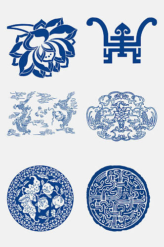 创意蓝色青花瓷图案花纹中国风免抠元素
