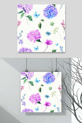 水彩渐变花卉蝴蝶卡片封面背景设计矢量素材