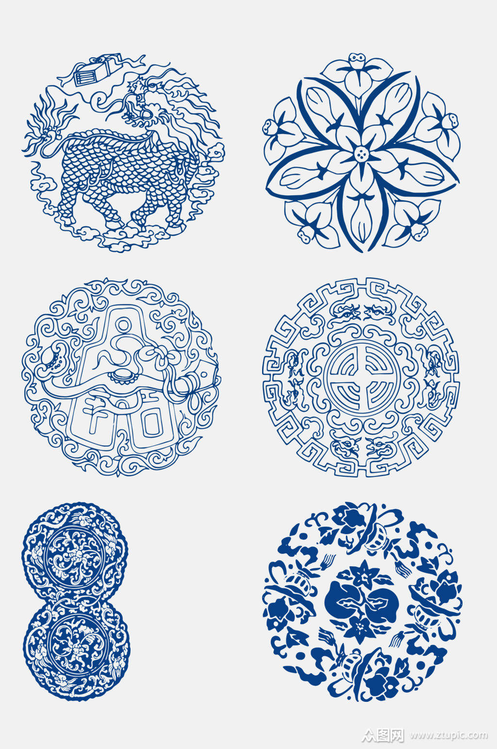 复古风青花瓷图案花纹中国风免抠元素