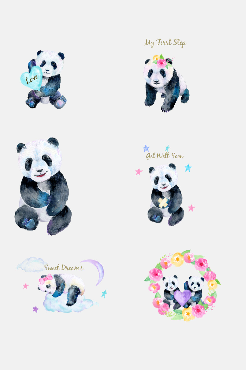 唯美创意熊猫水彩小清新植物免抠元素素材