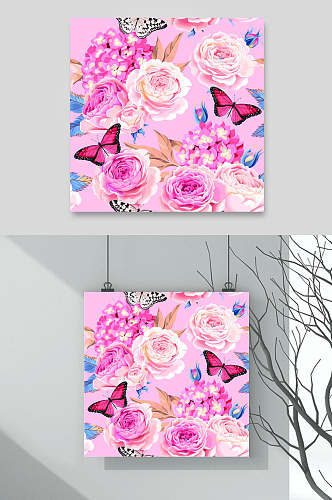 精致粉色花鸟卡片封面背景设计矢量素材