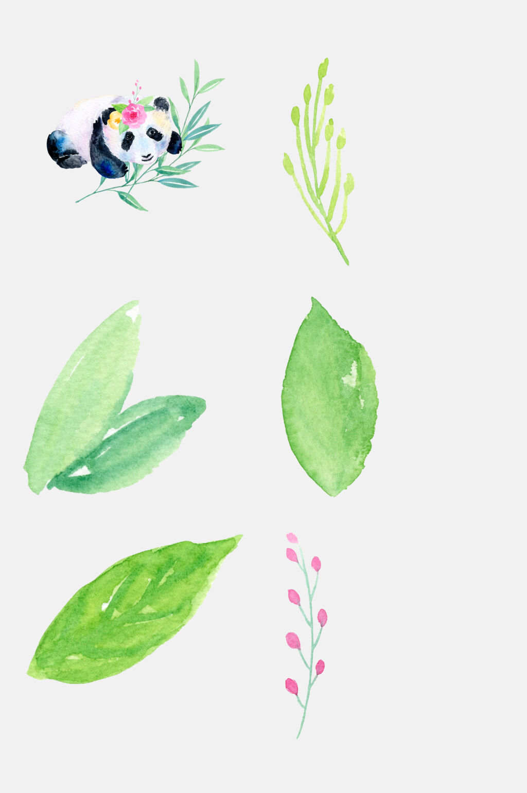 清新熊猫水彩小清新植物免抠元素素材