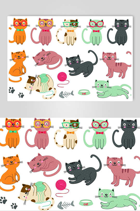 小动物手绘涂鸦图案矢量素材