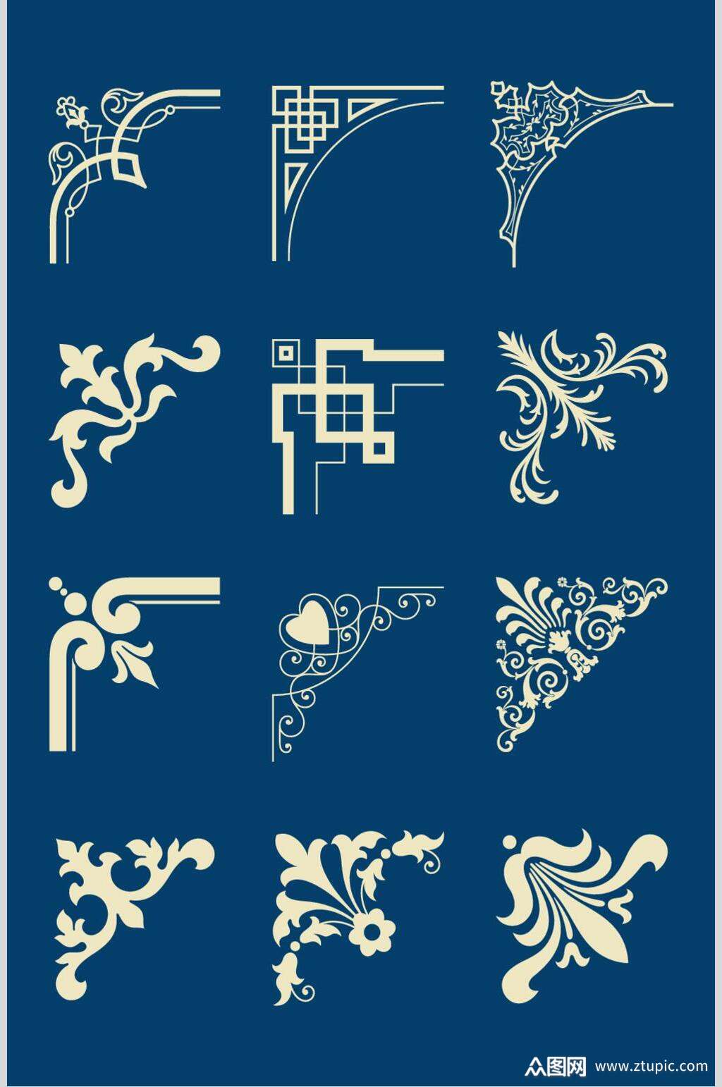 蓝色中国风古典边框边角矢量素材