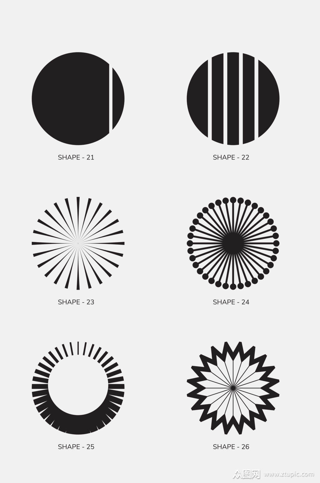 黑白时尚圆形几何图案免抠素材