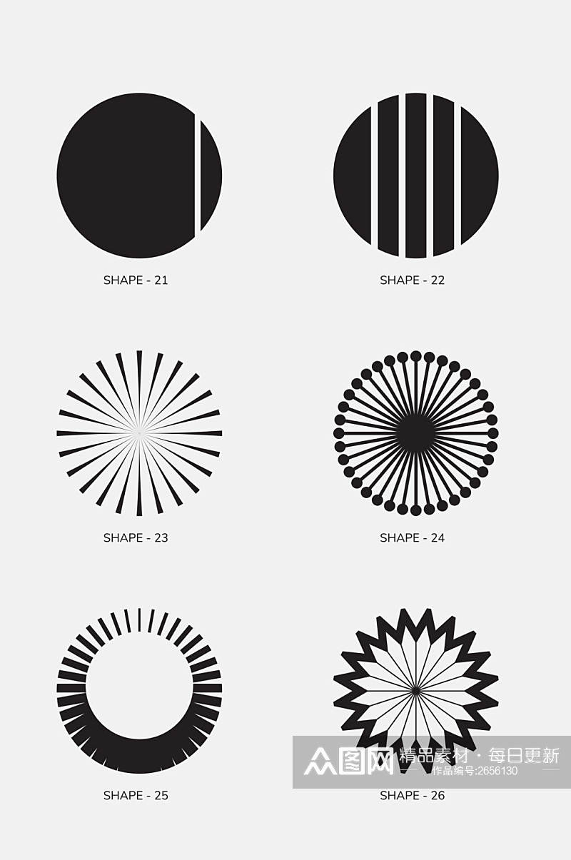 黑白时尚圆形几何图案免抠素材素材