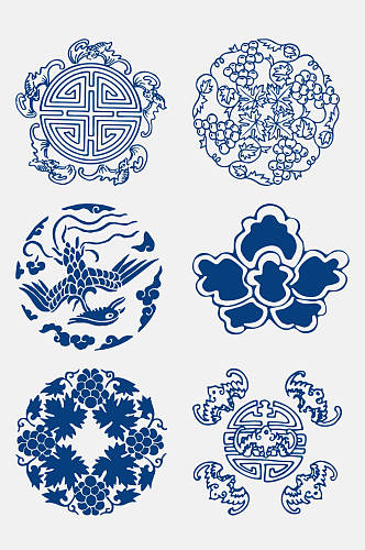 中式青花瓷图案花纹中国风免抠元素