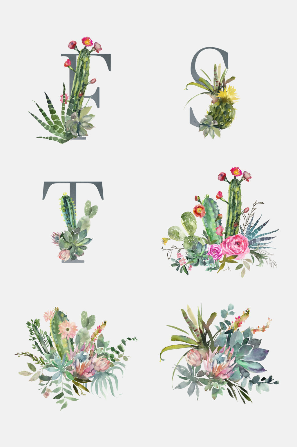 水彩唯美小清新花卉植物字母免抠元素素材