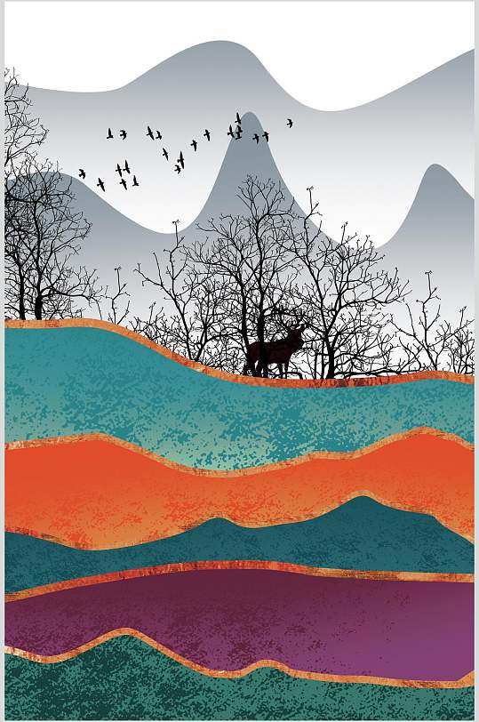 鎏金高端森林自然背景元素-众图网