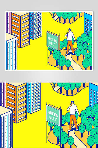 城市建筑人工智能插画矢量素材