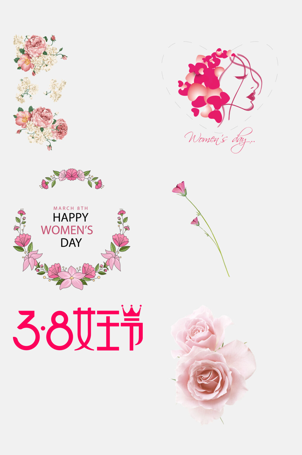 清新女王节玫瑰花免抠素材素材