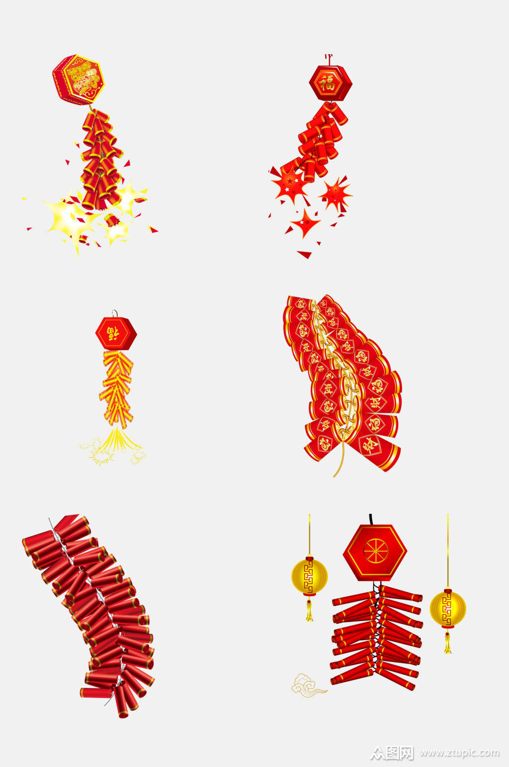 红金高端新年鞭炮免抠素材