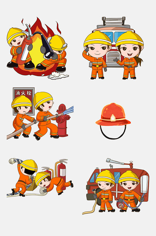 卡通创意人物消防免抠元素