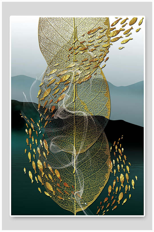 线条绿金中式房地产风海报背景素材