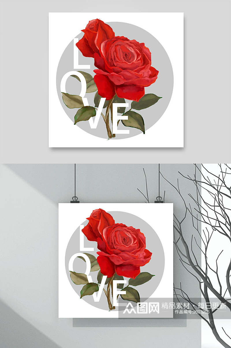 红色玫瑰红花卉与字母素材素材