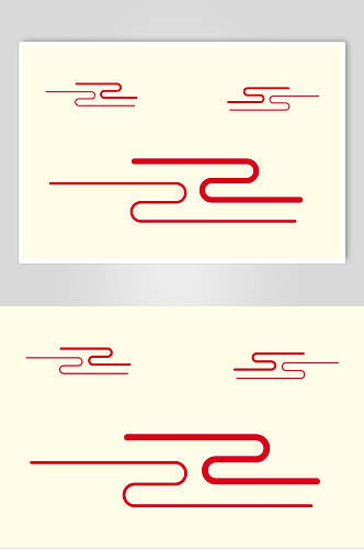 红色线条中式图纹元素素材