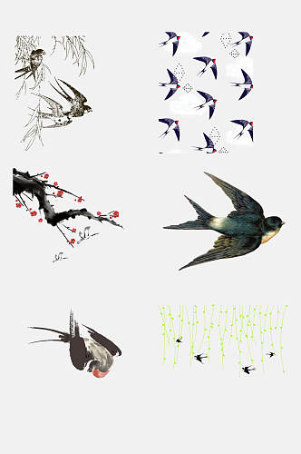 中国风燕子仙鹤鸟类免抠素材