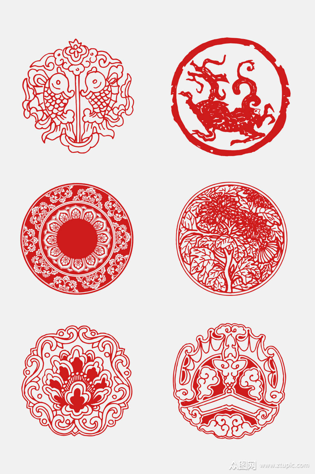 中式高端红色传统吉祥纹样免抠素材