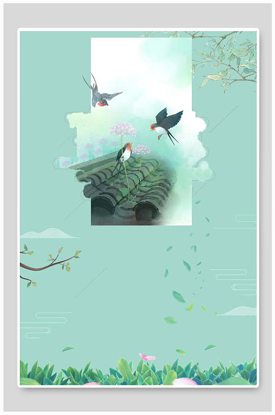 水彩植物花鸟春天海报风景背景素材