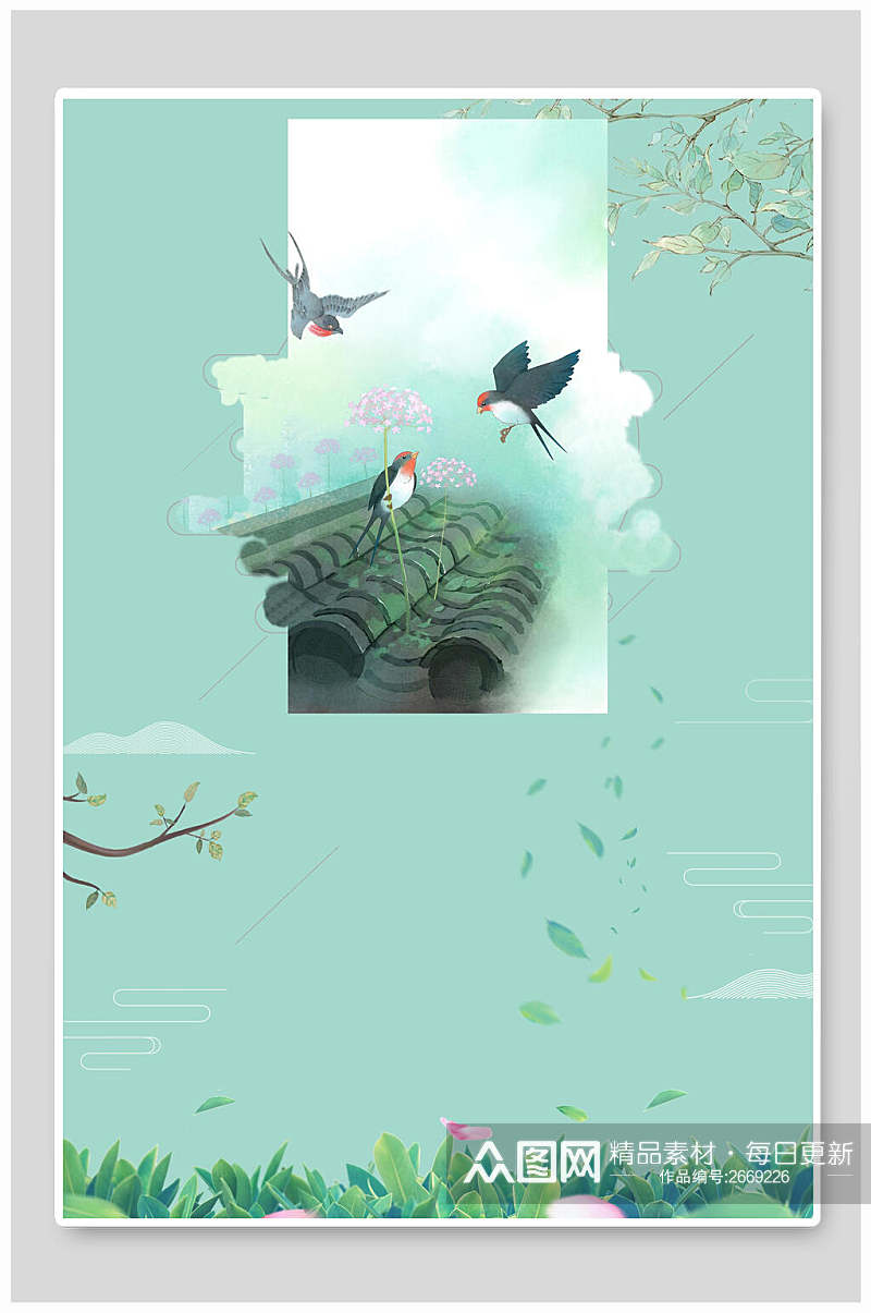 水彩植物花鸟春天海报风景背景素材素材