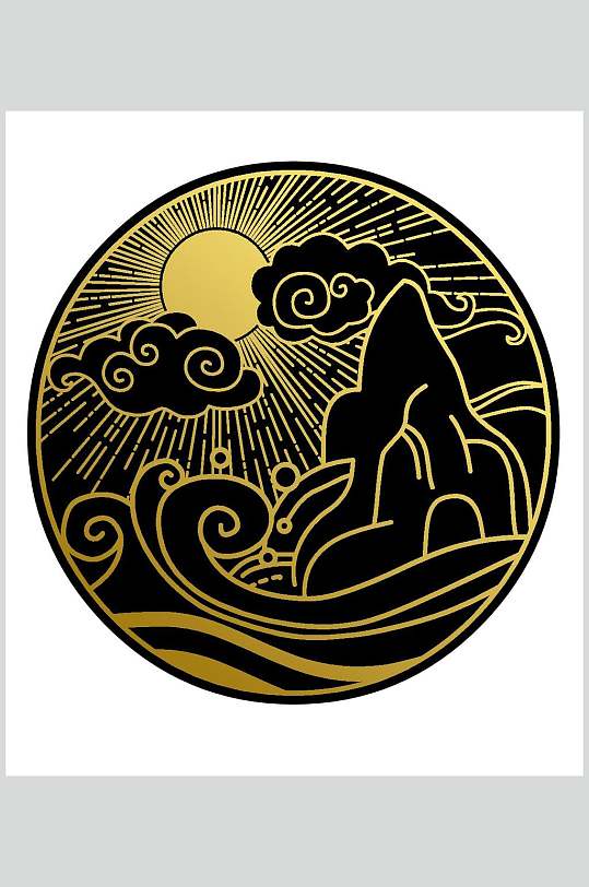 黑色古风圆形图案矢量素材