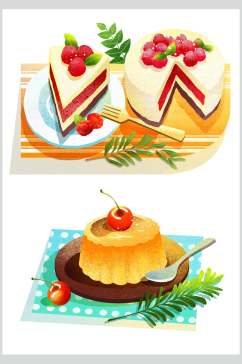 樱桃蛋糕美食插画素材