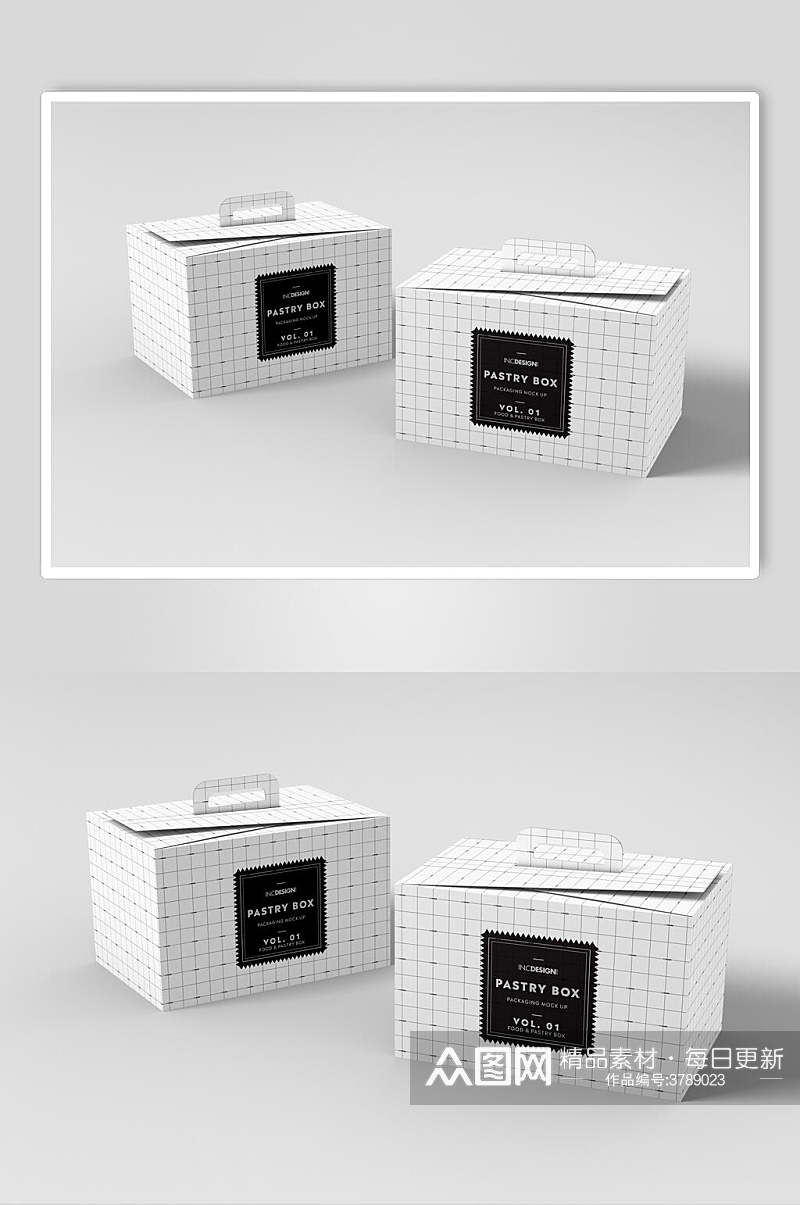 灰色底白色蛋糕盒黑色标签烘焙蛋糕盒包装样机素材