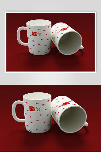 红色创意咖啡杯子茶壶样机