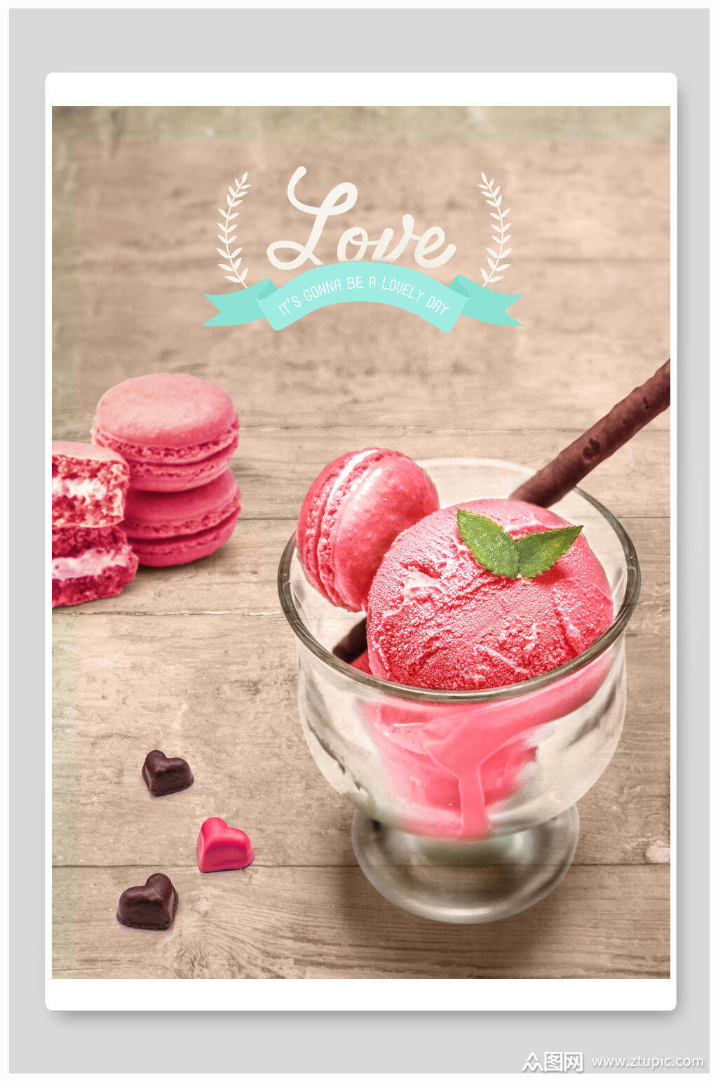 冰淇淋粉色甜品情人节海报模板下载-编号2520111-众图网