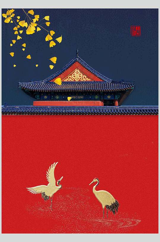 故宫宫墙仙鹤背景素材