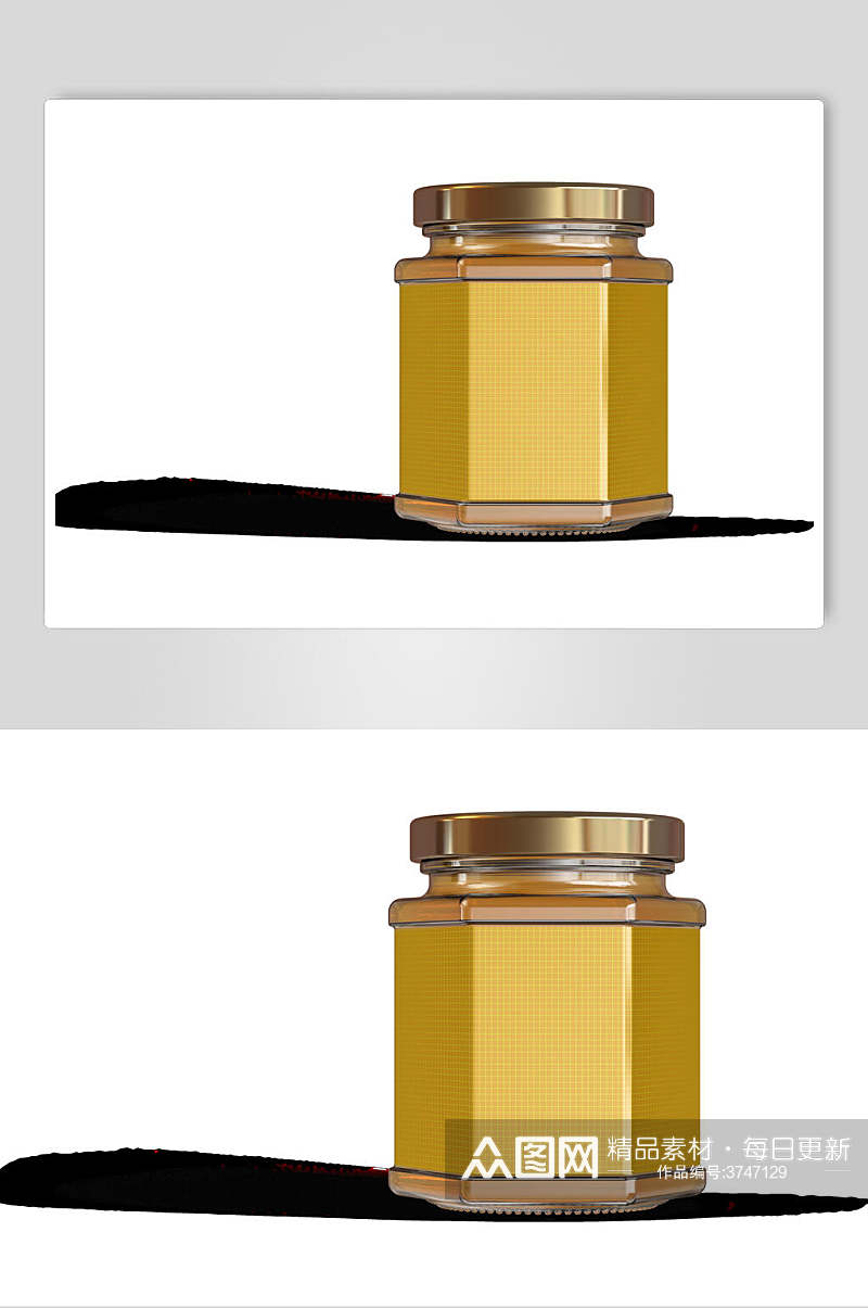 六边形玻璃蜂蜜瓶罐头样机素材
