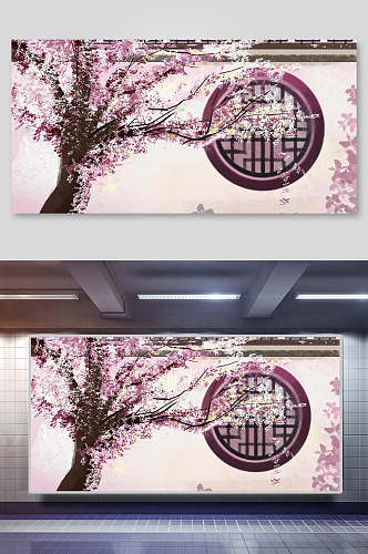 梅花中国风插画背景展板