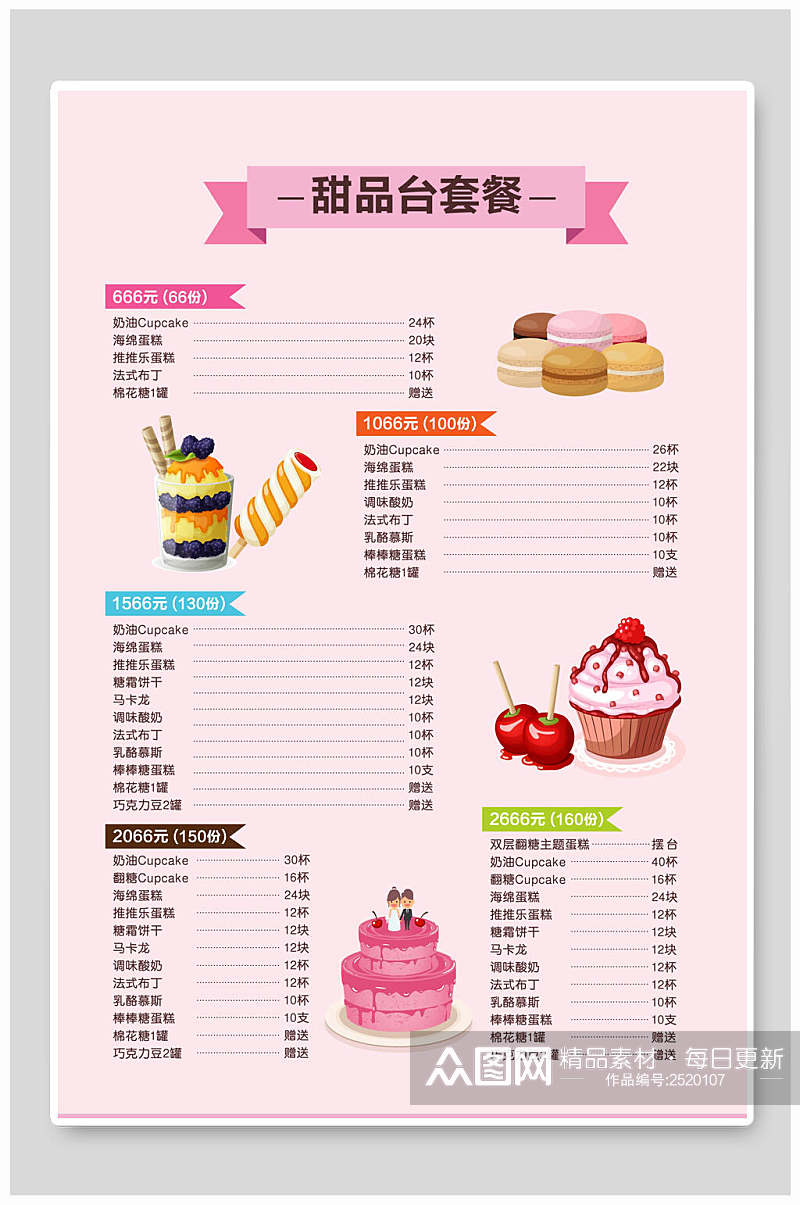 招牌粉色美味甜品饮品菜单海报素材